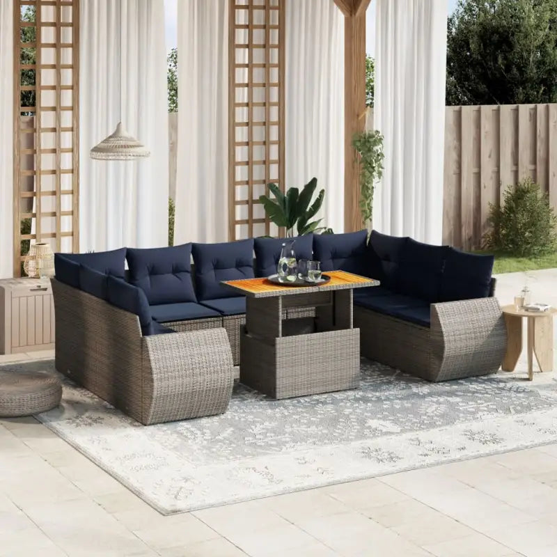 Loungetuinset in zwart materiaal met gepoedercoat staal en afmetingen - Grijs / Tafel + 2x hoek + 5x midden - Tuinsets