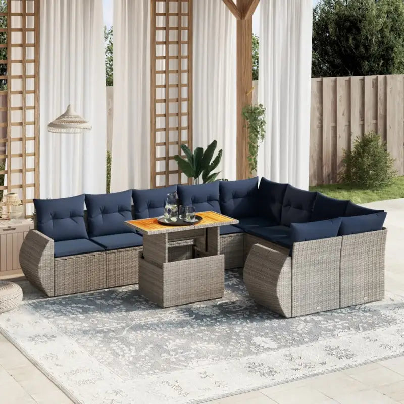 Loungetuinset in zwart materiaal met gepoedercoat staal en afmetingen - Grijs / Tafel + 5x midden + 2x hoek - Tuinsets