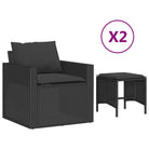 Loungetuinset in Zwart Materiaal met Poly Rattan en Gepoedercoat Staal - Tuinsets