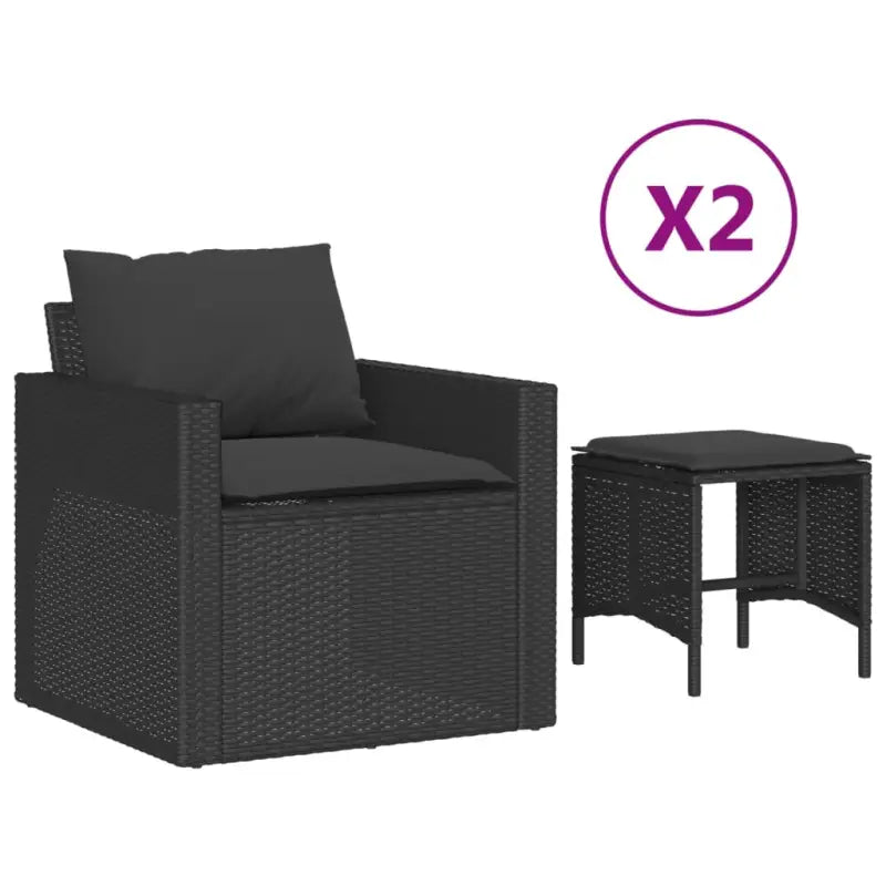 Loungetuinset in Zwart Materiaal met Poly Rattan en Gepoedercoat Staal - Tuinsets