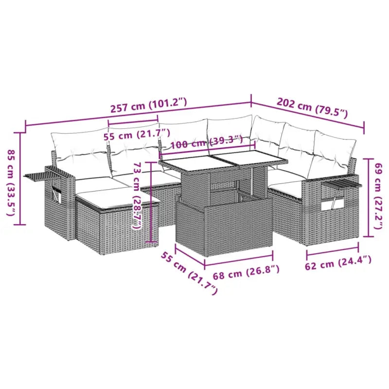 Loungetuinset met beige materiaal en gepoedercoat staal afmetingen - Tuinsets