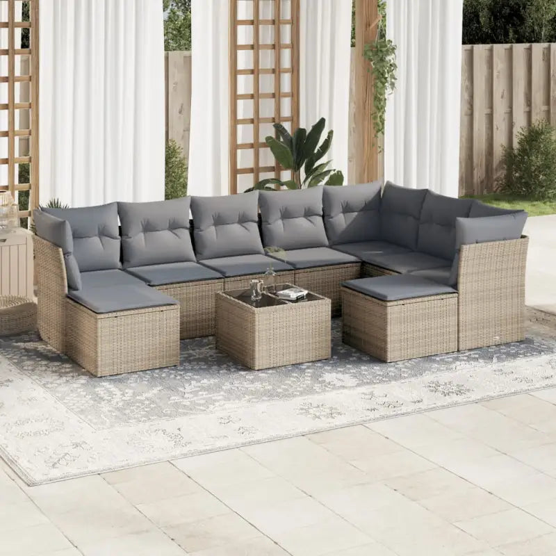 Loungetuinset met beige materiaal en gepoedercoat staal afmetingen - Beige en grijs / Met tafel - Tuinsets