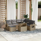 Loungetuinset met beige materiaal en gepoedercoat staal afmetingen - Beige en grijs / Met tafel - Tuinsets