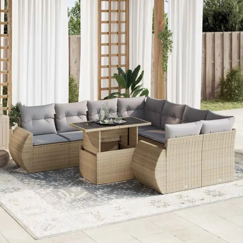 Loungetuinset met beige materiaal en gepoedercoat staal afmetingen - Beige en grijs / met opbergruimte - Tuinsets