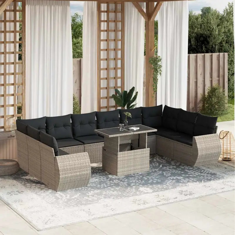 Loungetuinset met beige materiaal en gepoedercoat staal afmetingen - Lichtgrijs / Met tafel - Tuinsets