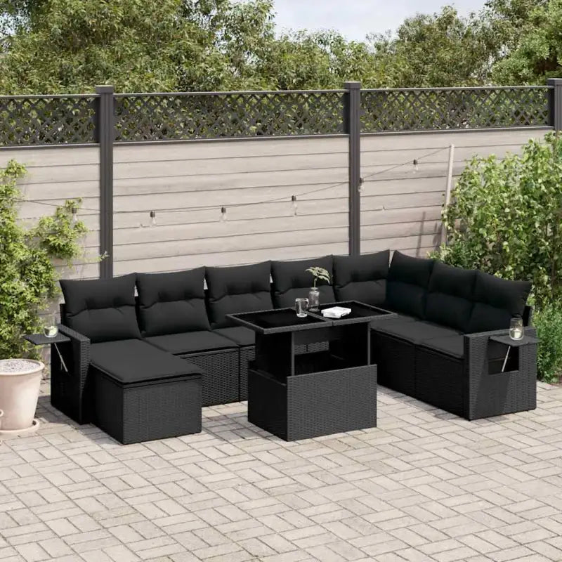 Loungetuinset met beige materiaal en gepoedercoat staal afmetingen - Zwart / Met tafel - Tuinsets