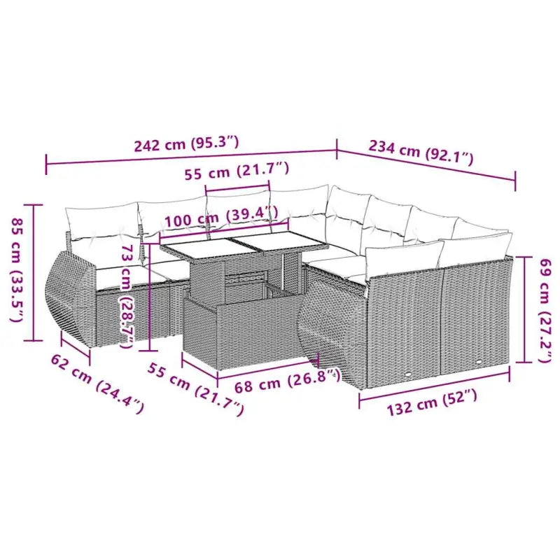 Loungetuinset met beige materiaal en gepoedercoat staal afmetingen - Tuinsets