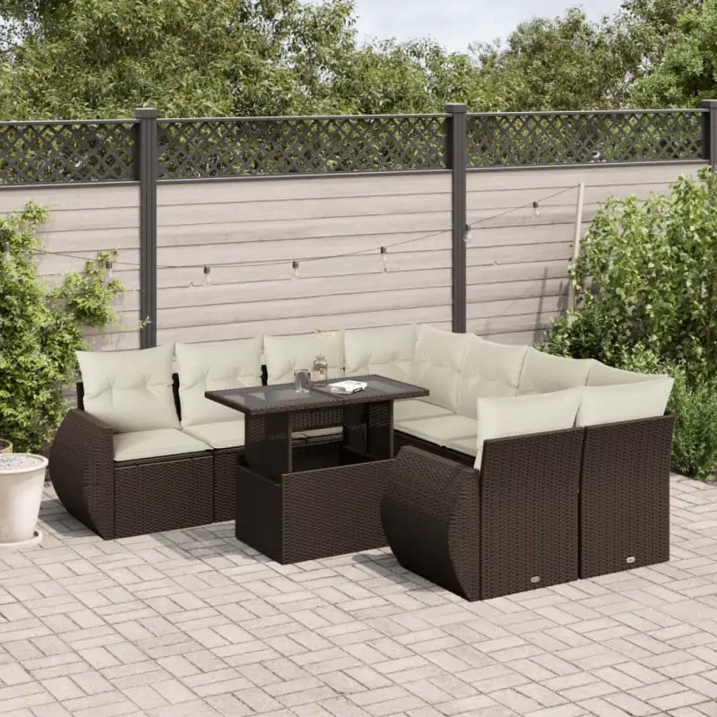 Loungetuinset met beige materiaal en gepoedercoat staal afmetingen - Bruin en crème / zonder opbergruimte - Tuinsets