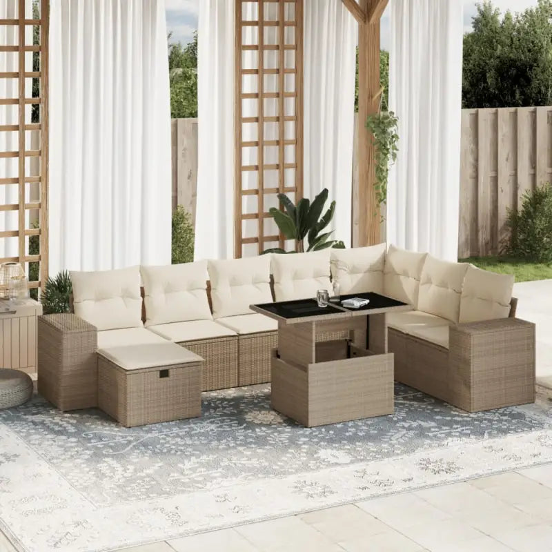 Loungetuinset met beige materiaal en gepoedercoat staal afmetingen - beige en crèmekleurig / zonder opbergruimte