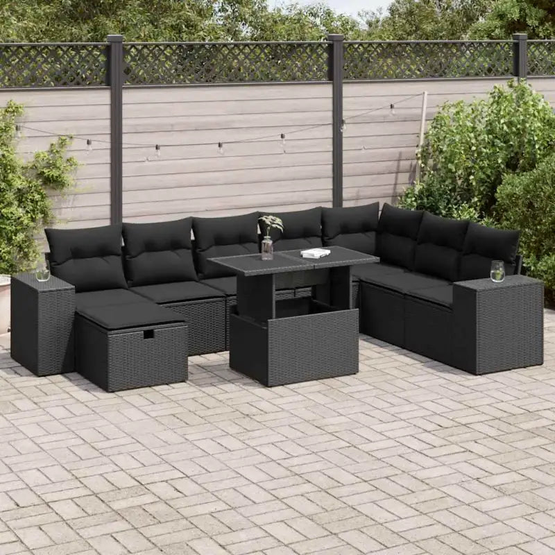 Loungetuinset met beige materiaal en gepoedercoat staal afmetingen - Zwart / met opbergruimte - Tuinsets