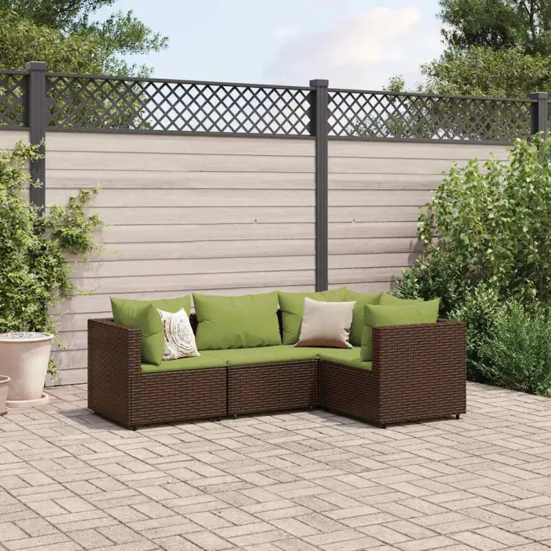 Loungetuinset met bruin materiaal en gepoedercoat staal voor buitengevoel - Bruin en groen / 3x hoek + midden - Tuinsets