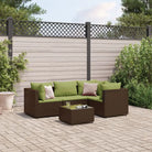 Loungetuinset met bruin materiaal en gepoedercoat staal voor buitengevoel - Bruin en groen / 3x hoek + midden + Tafel