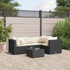 Loungetuinset met bruin materiaal en gepoedercoat staal voor buitengevoel - Zwart en crème / 3x hoek + midden + Tafel