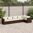 Loungetuinset met bruin materiaal en gepoedercoat staal voor buitengevoel - Bruin en crème / 3x hoek + 3x midden