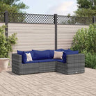Loungetuinset met bruin materiaal en gepoedercoat staal voor buitengevoel - Grijs en blauw / 3x hoek + midden - Tuinsets