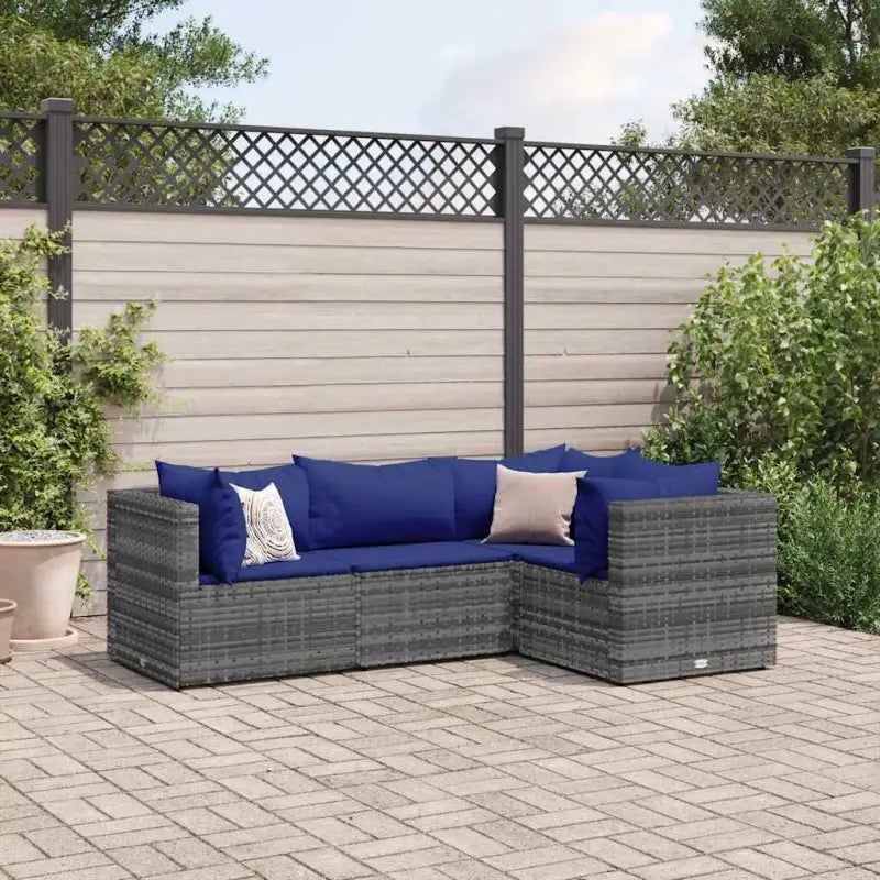 Loungetuinset met bruin materiaal en gepoedercoat staal voor buitengevoel - Grijs en blauw / 3x hoek + midden - Tuinsets