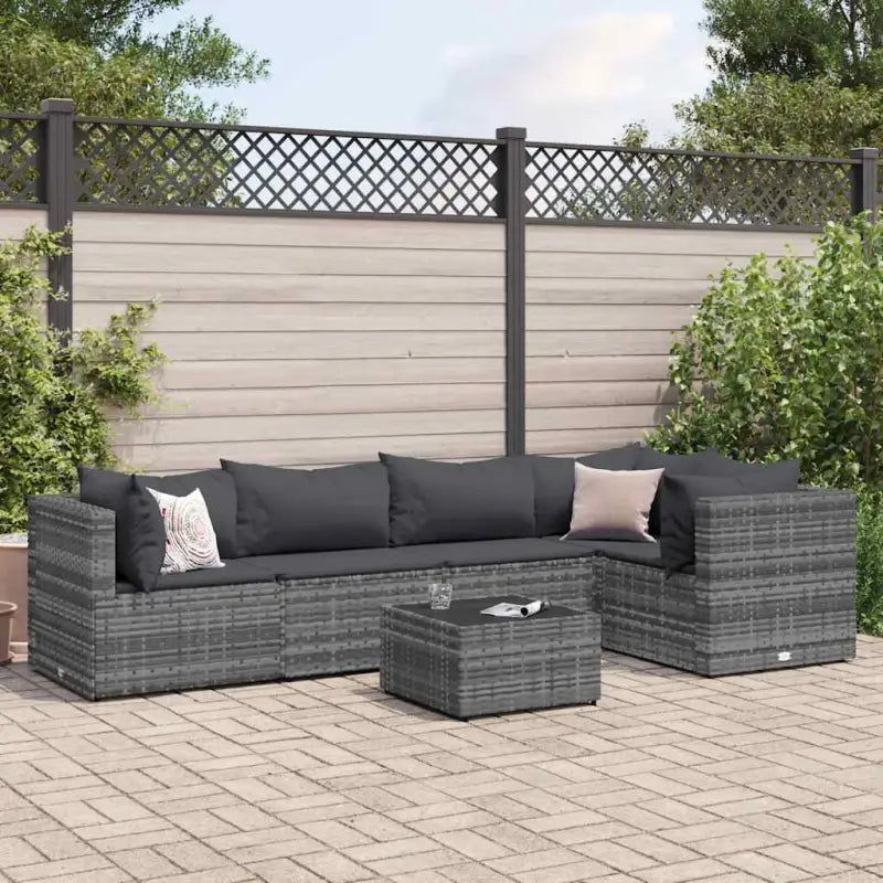 Loungetuinset met bruin materiaal en gepoedercoat staal voor buitengevoel - Grijs / 3x hoek + 2x midden - Tuinsets