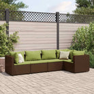 Loungetuinset met bruin materiaal en gepoedercoat staal voor buitengevoel - Bruin en groen / 3x hoek + 2x midden