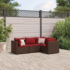 Loungetuinset met bruin materiaal en gepoedercoat staal voor buitengevoel - Bruin en rood / 3x hoek + midden - Tuinsets