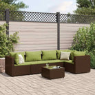 Loungetuinset met bruin materiaal en gepoedercoat staal voor buitengevoel - Bruin en groen / 2x hoek + 2x midden