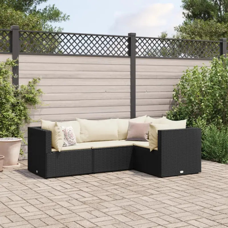 Loungetuinset met bruin materiaal en gepoedercoat staal voor buitengevoel - Zwart en crème / 3x hoek + midden - Tuinsets