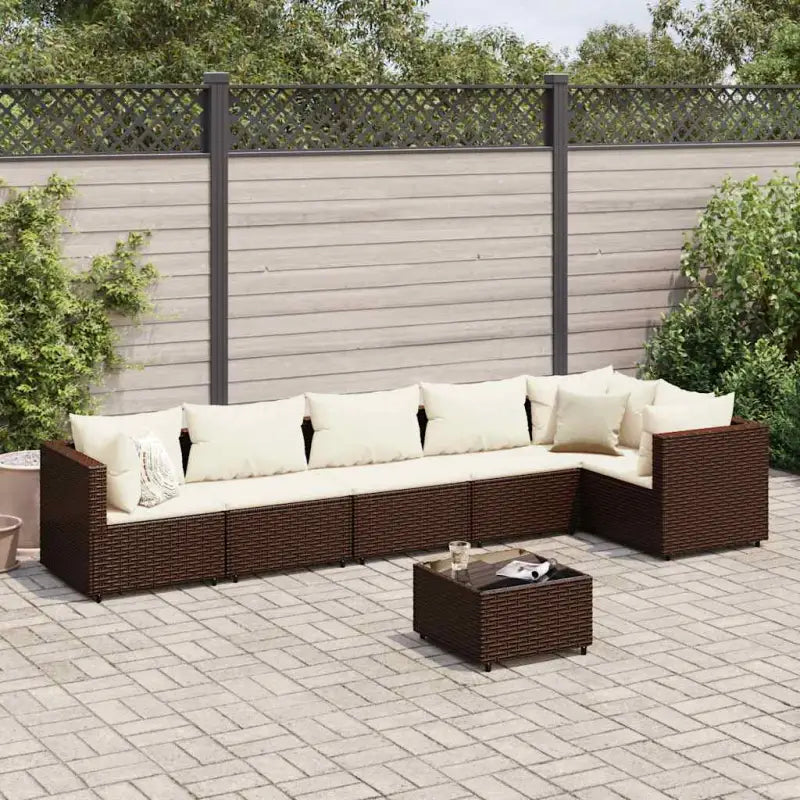 Loungetuinset met bruin materiaal en gepoedercoat staal voor buitengevoel - Bruin en crème / 3x hoek + 3x midden