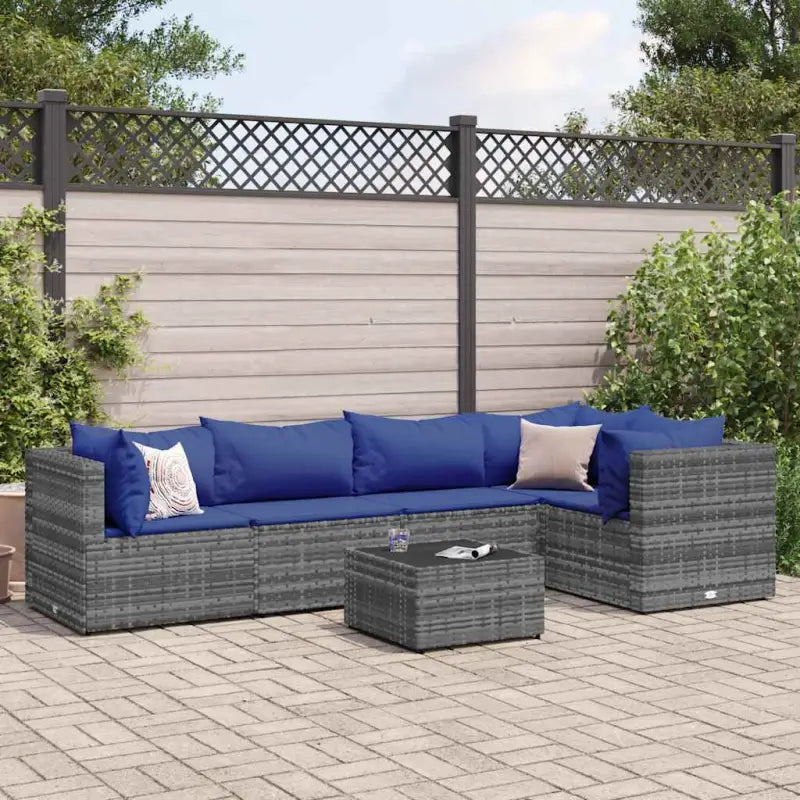 Loungetuinset met bruin materiaal en gepoedercoat staal voor buitengevoel - Grijs en blauw / 2x hoek + 2x midden