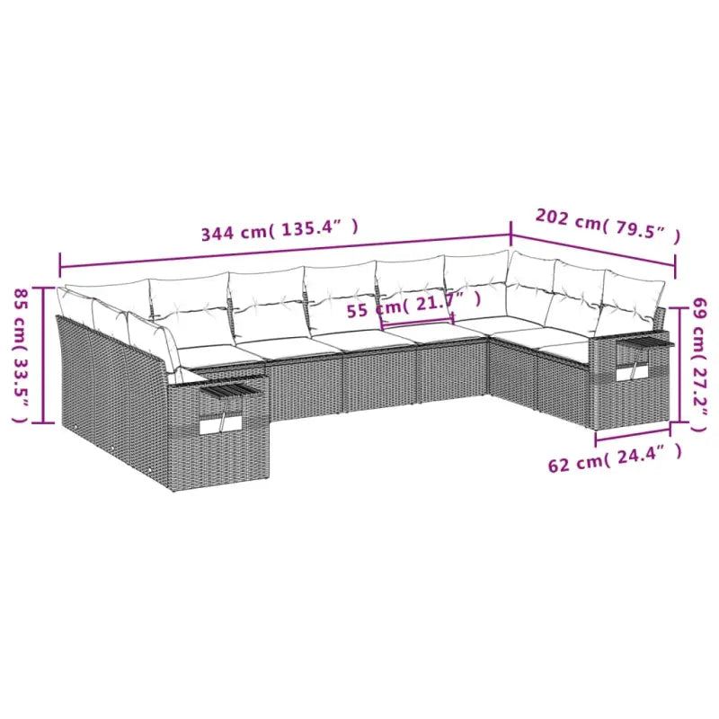 Loungetuinset met gepoedercoat staal en afmetingen in zwart materiaal - Tuinsets