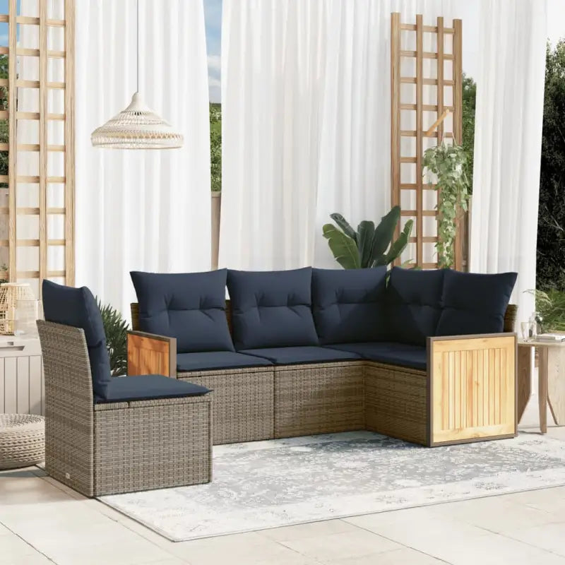 Loungetuinset met grijs materiaal en gepoedercoat staal voor buitengebruik - Grijs en blauw / Zonder tafel - Tuinsets