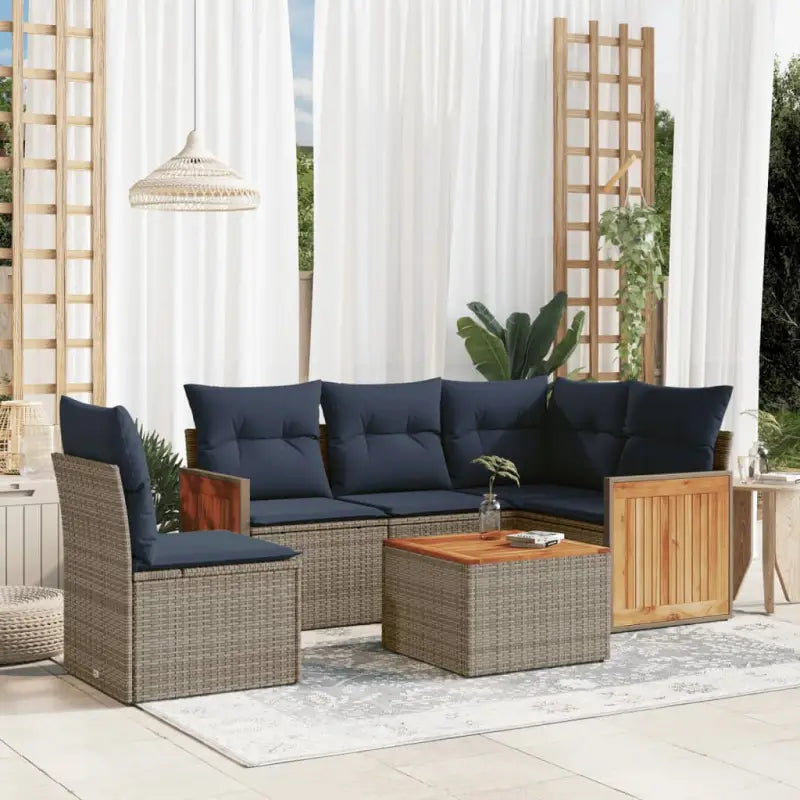 Loungetuinset met grijs materiaal en gepoedercoat staal voor buitengebruik - Grijs en blauw / Met tafel - Tuinsets