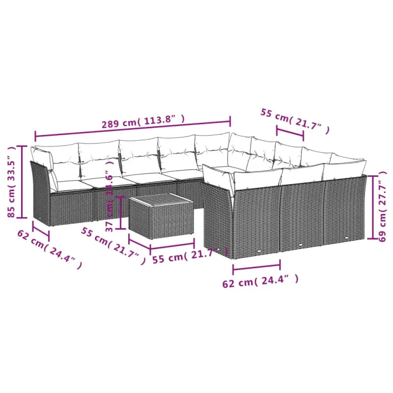 Loungetuinset met poly rattan en gepoedercoat staal afmetingen - Zwart en blauw - Tuinsets