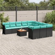 Loungetuinset met poly rattan en gepoedercoat staal afmetingen - Zwart en blauw - Tuinsets