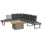 Loungetuinset met poly rattan en gepoedercoat staal voor comfortabele zitervaring - Grijs / verstelbaar tafelblad