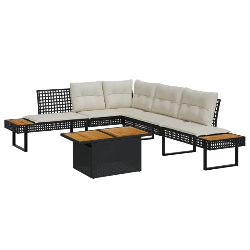 Loungetuinset met poly rattan en gepoedercoat staal voor comfortabele zitervaring - Zwart / verstelbaar tafelblad
