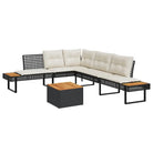 Loungetuinset met poly rattan en gepoedercoat staal voor comfortabele zitervaring - Zwart / Niet verstelbaar tafelblad