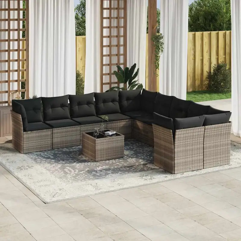 Loungetuinset met waterdichte tas en zwart gepoedercoat staal - Lichtgrijs / Met tafel - Tuinsets