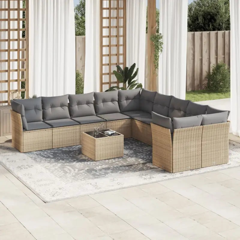 Loungetuinset met waterdichte tas en zwart gepoedercoat staal - Beige en grijs / Met tafel - Tuinsets