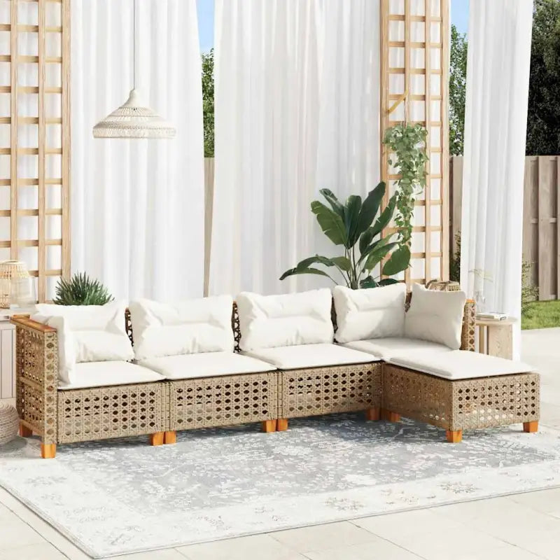 Loungetuinset met zwarte gepoedercoate stalen afwerking en natuurlijke olieafwerking - Beige / Zonder tafel / gat weven