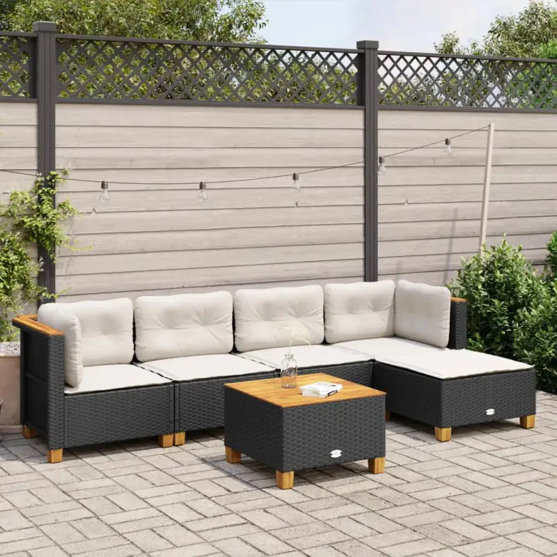 Loungetuinset met zwarte gepoedercoate stalen afwerking en natuurlijke olieafwerking - Zwart / Met tafel / Dichtgeweven