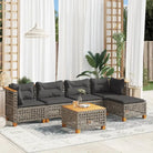 Loungetuinset met zwarte gepoedercoate stalen afwerking en natuurlijke olieafwerking - Grijs / Met tafel / gat weven