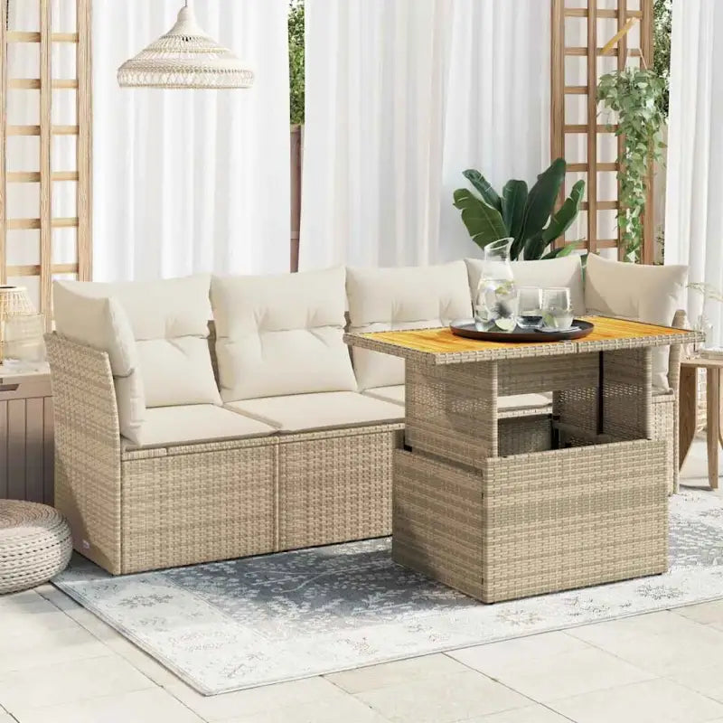 Loungetuinset van beige materiaal en gepoedercoat staal met afmetingen - beige en crèmekleurig / met opbergruimte