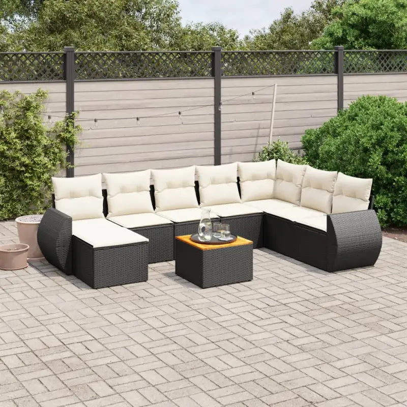Loungetuinset van beige materiaal en gepoedercoat staal met afmetingen - Zwart en crème - Tuinsets