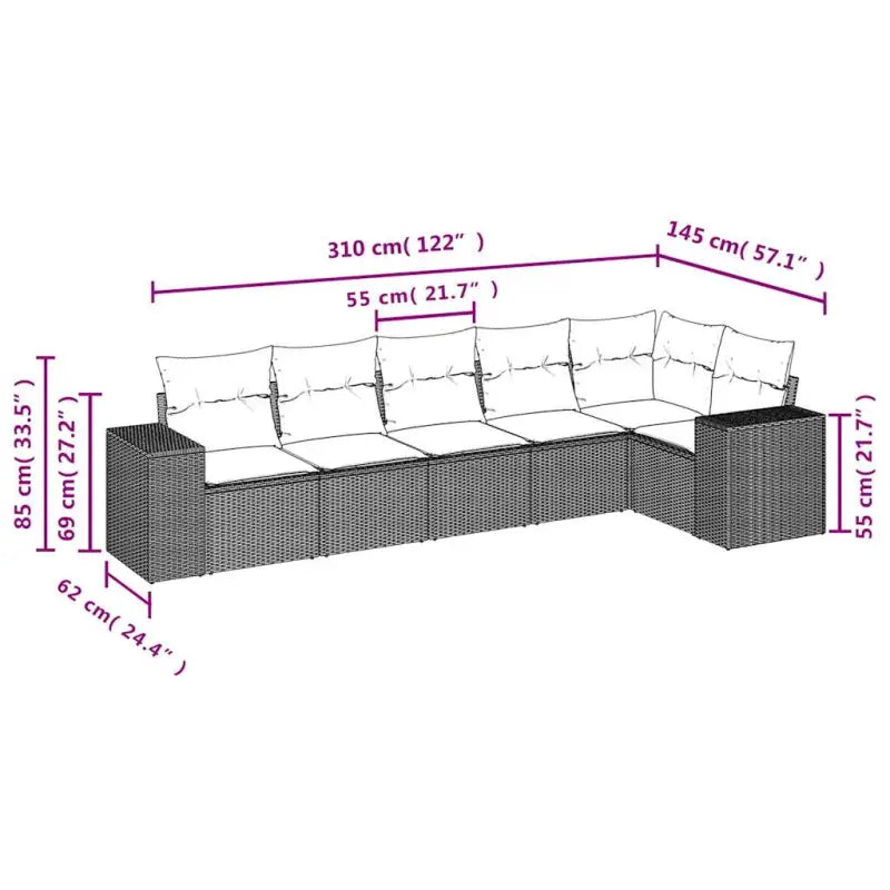 Loungetuinset van beige materiaal en gepoedercoat staal met afmetingen - Tuinsets