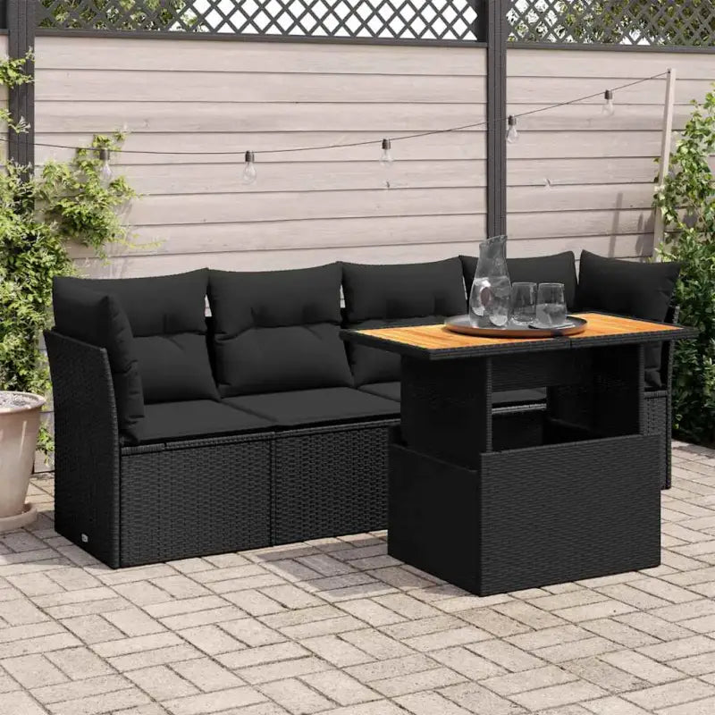 Loungetuinset van beige materiaal en gepoedercoat staal met afmetingen - Zwart / met opbergruimte - Tuinsets