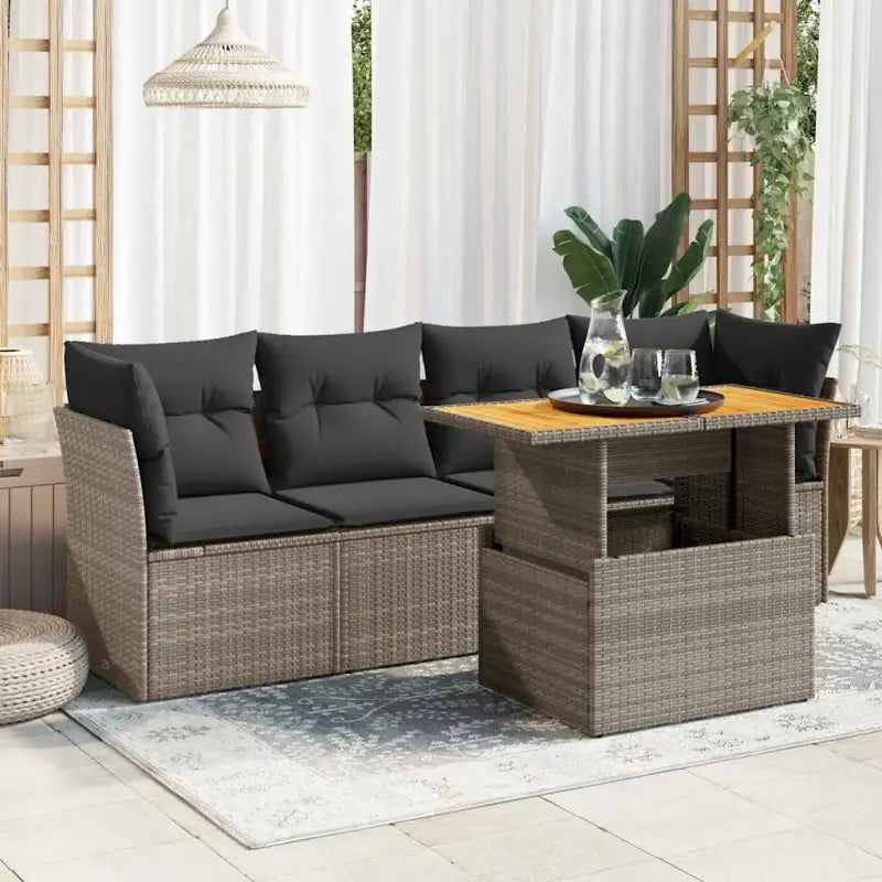Loungetuinset van beige materiaal en gepoedercoat staal met afmetingen - Grijs / met opbergruimte - Tuinsets