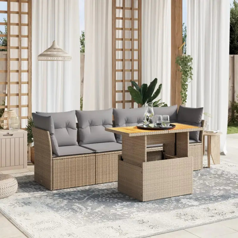 Loungetuinset van beige materiaal en gepoedercoat staal met afmetingen - Beige en grijs / zonder opbergruimte - Tuinsets