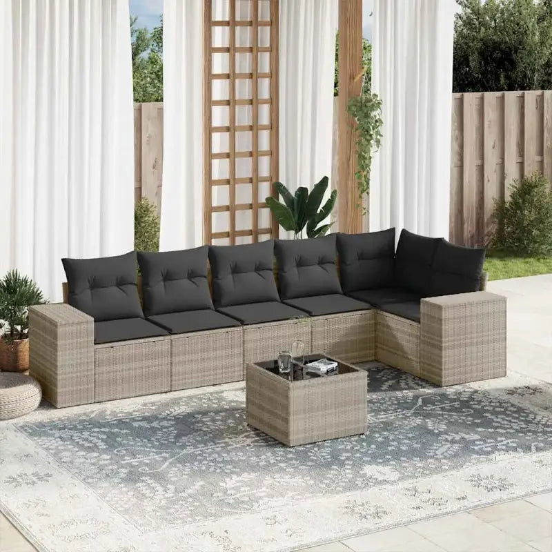 Loungetuinset van beige materiaal en gepoedercoat staal met afmetingen - Lichtgrijs / Met tafel - Tuinsets