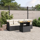 Loungetuinset van beige materiaal en gepoedercoat staal met afmetingen - Zwart en crème / zonder opbergruimte - Tuinsets