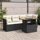 Loungetuinset van beige materiaal en gepoedercoat staal met afmetingen - Zwart en crème / met opbergruimte - Tuinsets