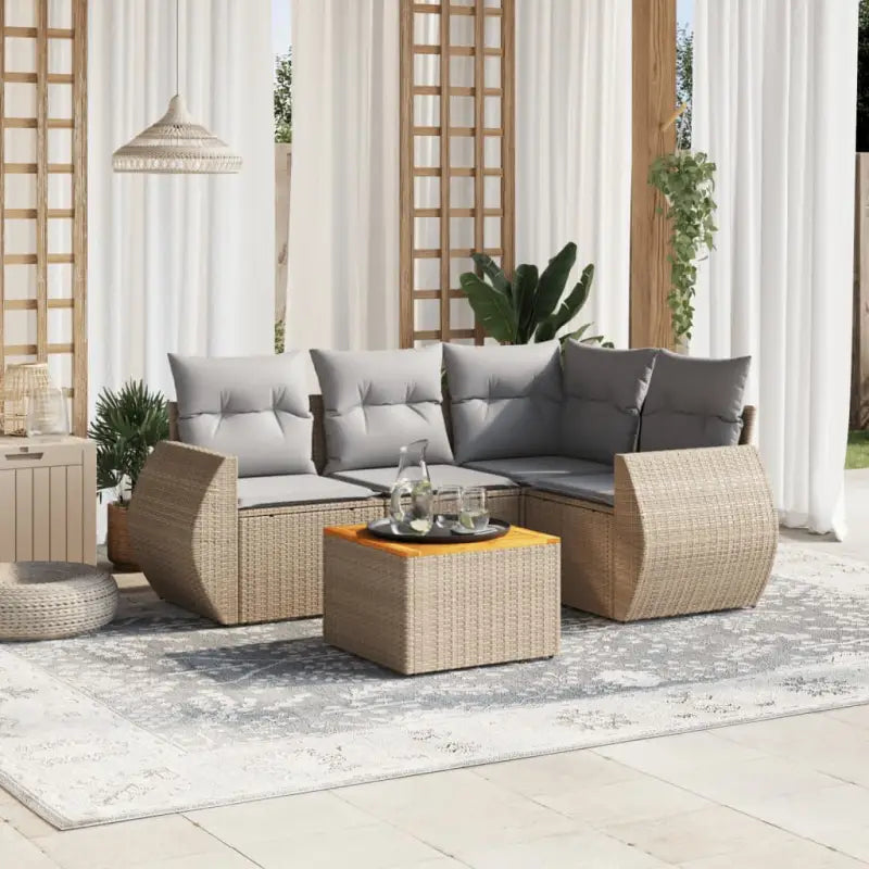 Loungetuinset van beige materiaal en gepoedercoat staal met handige afmetingen - Beige en grijs - Tuinsets
